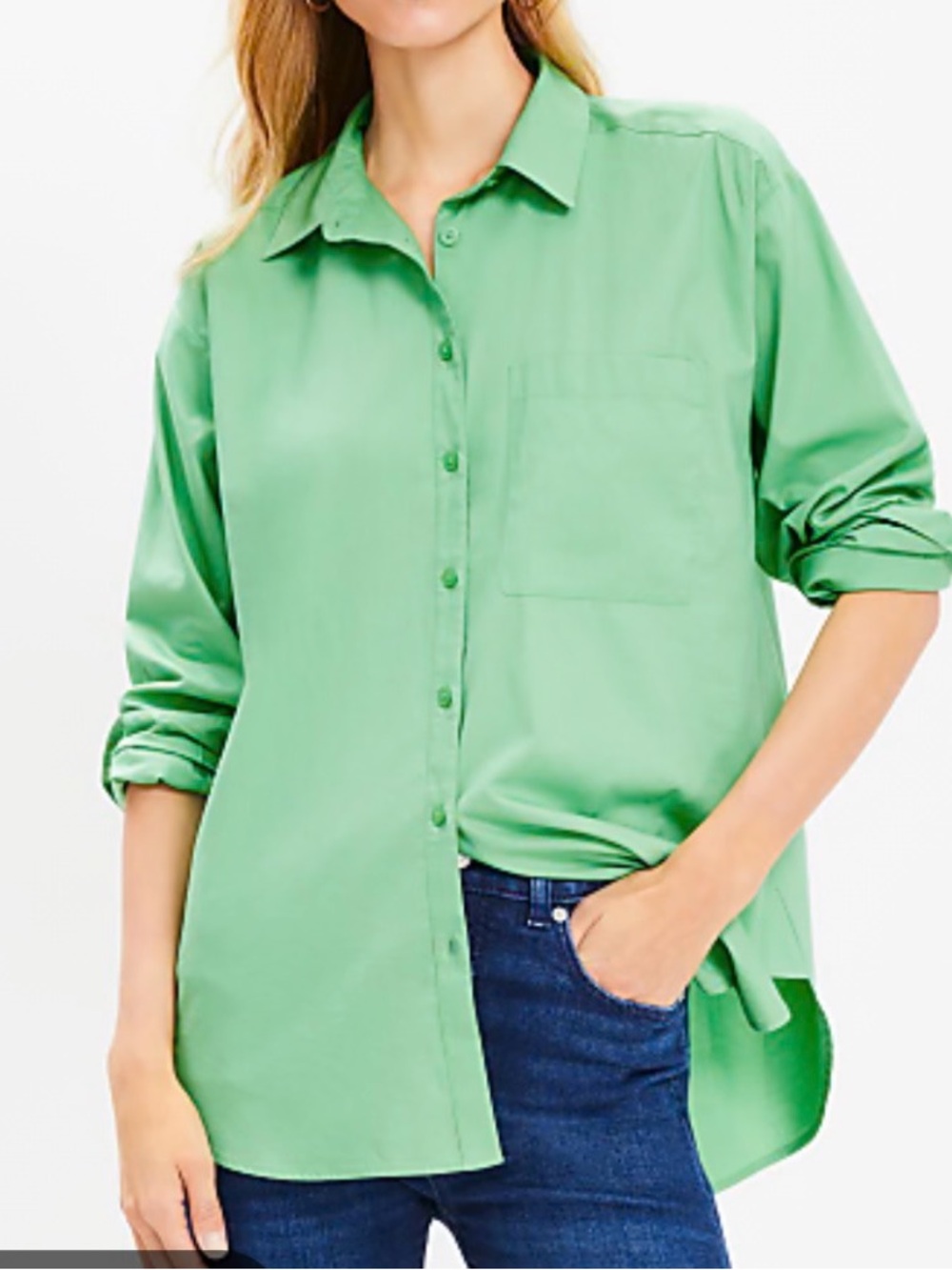 LOFT Women’s Classic Button-Up Shirt - Green